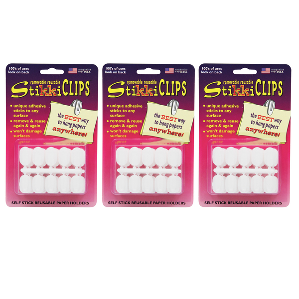 Stikkiworks StikkiCLIPS®, White, 30 Per Pack, PK3 1420